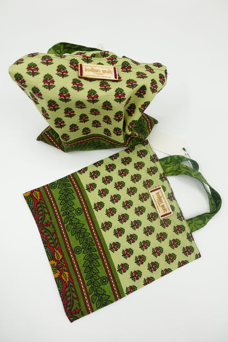 Small Green Cotton Print Gift Bag - New