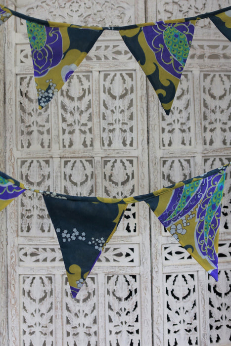 Teal & Ochre Vintage American Georgette Bunting - New