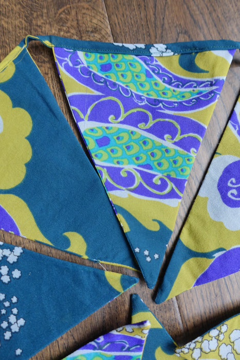 Teal & Ochre Vintage American Georgette Bunting - New