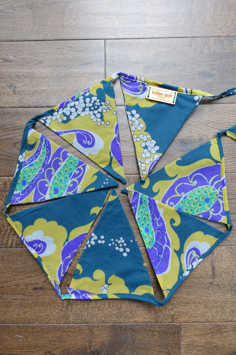 Teal & Ochre Vintage American Georgette Bunting - New