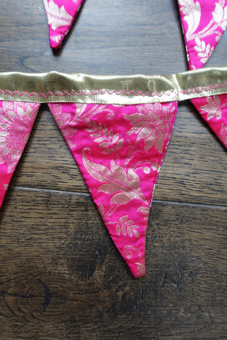 Pink And Gold Banarsi Brocade With Pink Trim - 3.7 Metres