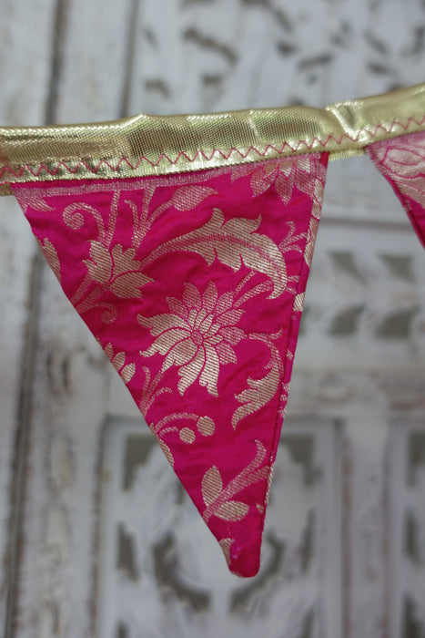 Pink And Gold Banarsi Brocade With Pink Trim - 3.7 Metres