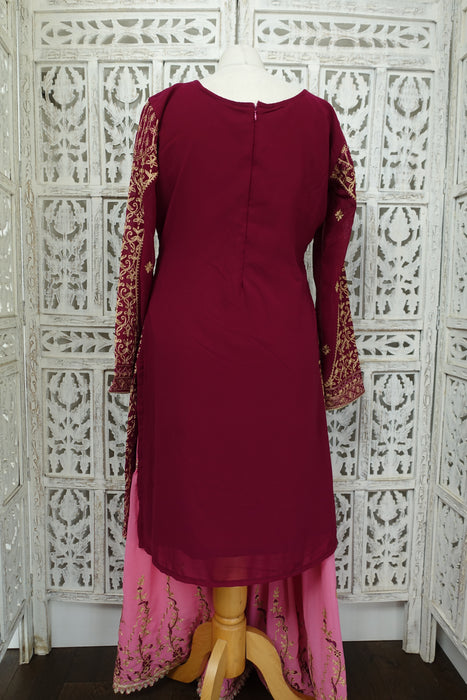 Plum & Pink Sharara Ghaghara - UK 10 / EU 36 - New - Indian Suit Company