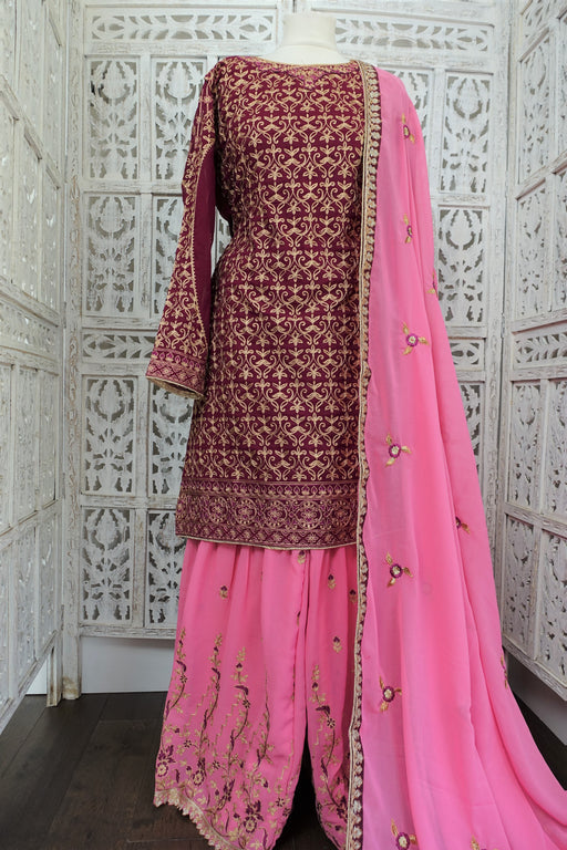 Plum & Pink Sharara Ghaghara - UK 10 / EU 36 - New - Indian Suit Company