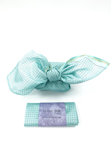 Blue & Maroon Check Pure Silk Gift Wrap - Small - Indian Suit Company