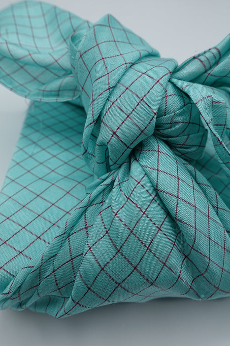 Blue & Maroon Check Pure Silk Gift Wrap - Small - Indian Suit Company