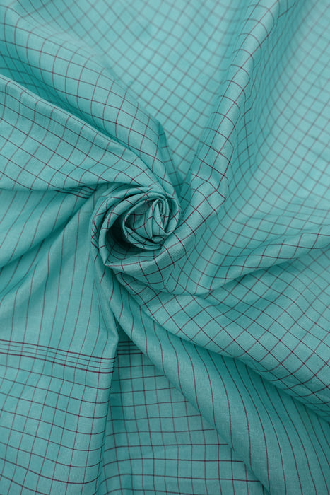 Blue & Maroon Check Pure Silk Gift Wrap - Small - Indian Suit Company