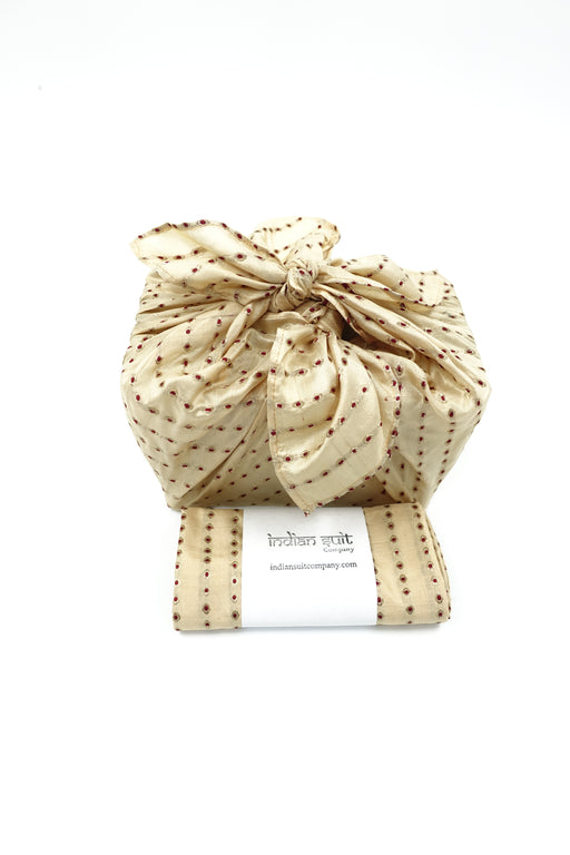 Cream Silk With Maroon And Gold Fabric Gift Wrap- Small - Indian Suit Company
