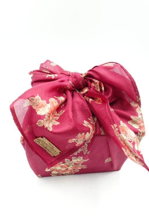 Maroon Floral Print Silk Gift Wrap - Medium - Indian Suit Company