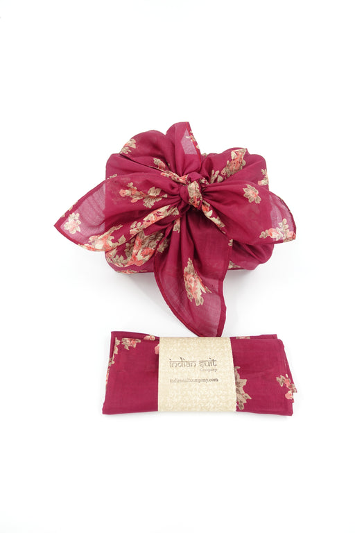 Maroon Floral Print Silk Gift Wrap - Medium - Indian Suit Company