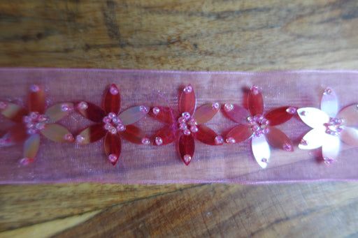 Pink Floral Shape Beaded Trim - New - Indian Suit Company