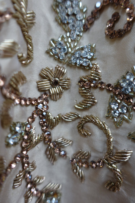 Cream & Navy Silk Wedding Gown Lengha - UK Size 14 / EU 40 - Preloved - Indian Suit Company