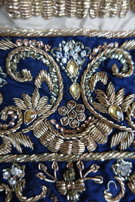 Cream & Navy Silk Wedding Gown Lengha - UK Size 14 / EU 40 - Preloved - Indian Suit Company