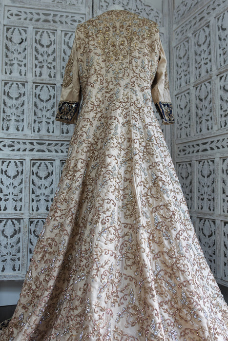 Cream & Navy Silk Wedding Gown Lengha - UK Size 14 / EU 40 - Preloved - Indian Suit Company