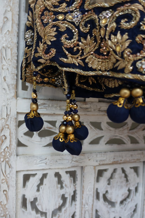 Cream & Navy Silk Wedding Gown Lengha - UK Size 14 / EU 40 - Preloved - Indian Suit Company