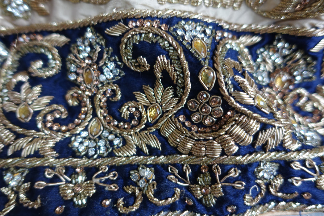 Cream & Navy Silk Wedding Gown Lengha - UK Size 14 / EU 40 - Preloved - Indian Suit Company