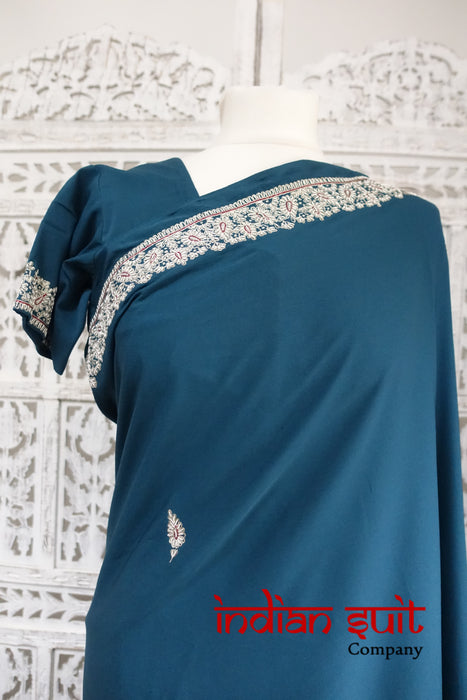Dark Teal Sari + 39 Bust Blouse Sari - Preloved - Indian Suit Company