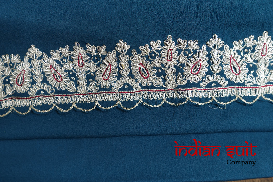 Dark Teal Sari + 39 Bust Blouse Sari - Preloved - Indian Suit Company