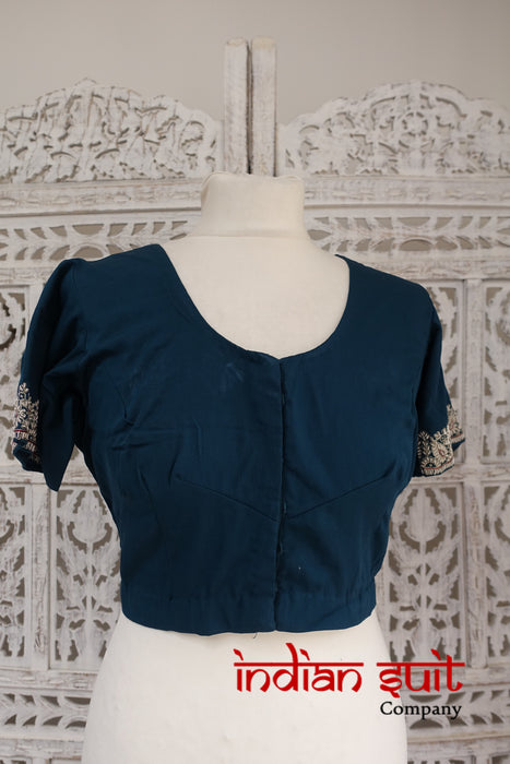 Dark Teal Sari + 39 Bust Blouse Sari - Preloved - Indian Suit Company