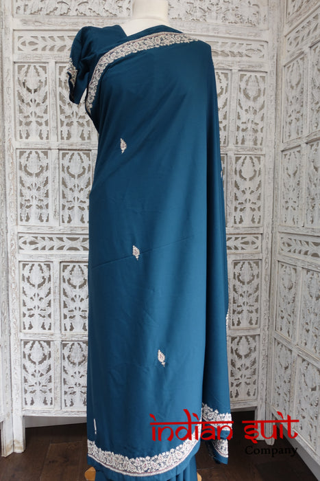Dark Teal Sari + 39 Bust Blouse Sari - Preloved - Indian Suit Company