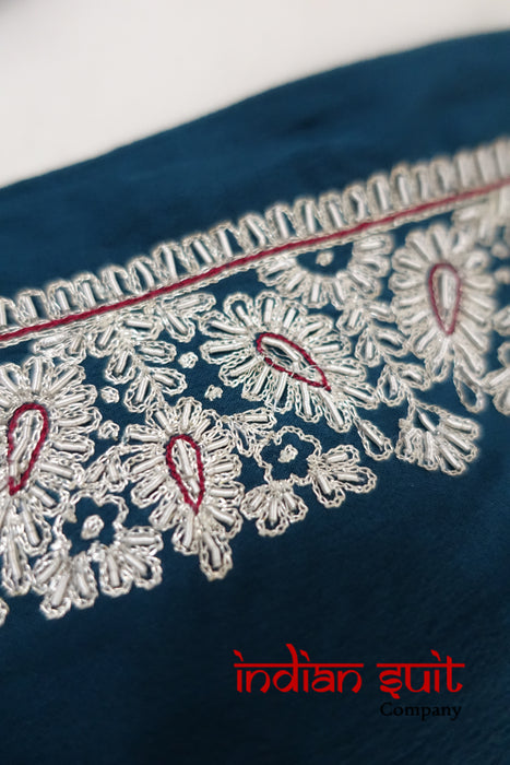 Dark Teal Sari + 39 Bust Blouse Sari - Preloved - Indian Suit Company