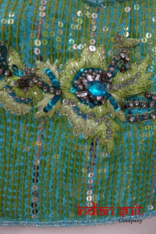 Pistachio Green Silk Chiffon Sari Saree 36 Inch Blouse - Preloved - Indian Suit Company