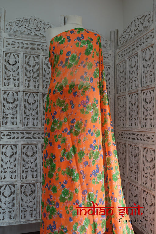 Printed Orange Vintage Chiffon Sari - New - Indian Suit Company