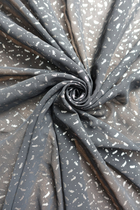 Black Silver Block Chiffon Sari - Preloved