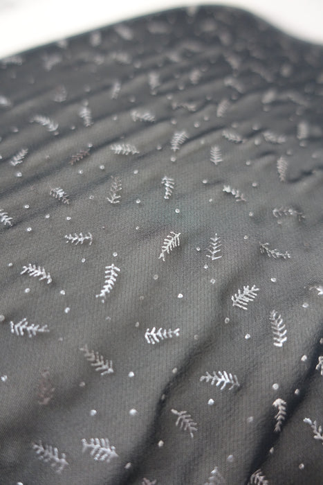 Black Silver Block Chiffon Sari - Preloved