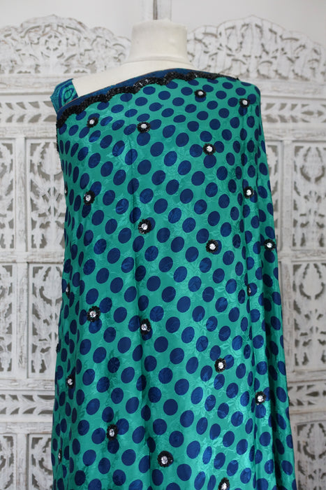 Dark Green Spotty Crepe Sari + 32 Bust Blouse - Preloved - Indian Suit Company