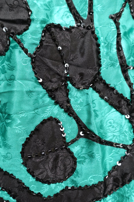 Dark Green Spotty Crepe Sari + 32 Bust Blouse - Preloved - Indian Suit Company