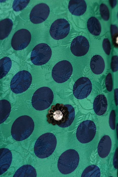 Dark Green Spotty Crepe Sari + 32 Bust Blouse - Preloved - Indian Suit Company