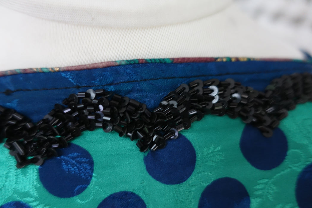 Dark Green Spotty Crepe Sari + 32 Bust Blouse - Preloved - Indian Suit Company