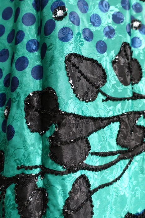 Dark Green Spotty Crepe Sari + 32 Bust Blouse - Preloved - Indian Suit Company