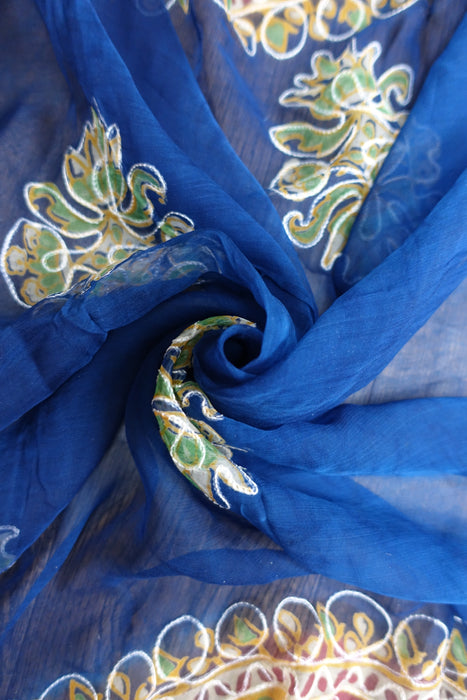 Blue & Red Chiffon Sari New