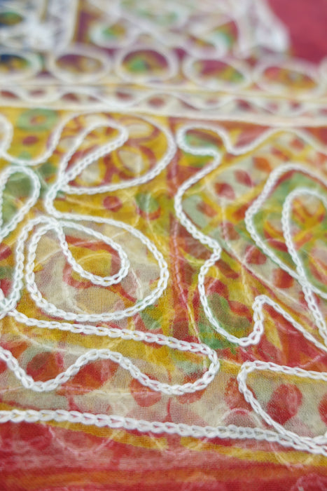 Blue & Red Chiffon Sari New