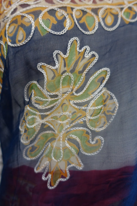 Blue & Red Chiffon Sari New