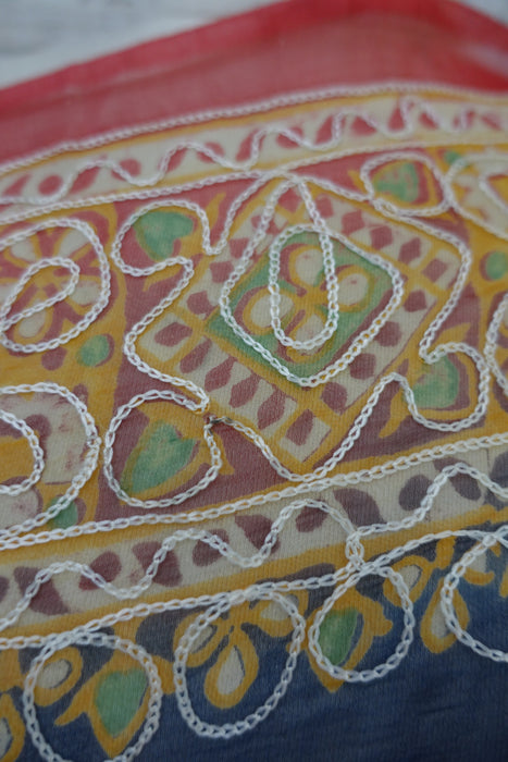 Blue & Red Chiffon Sari New