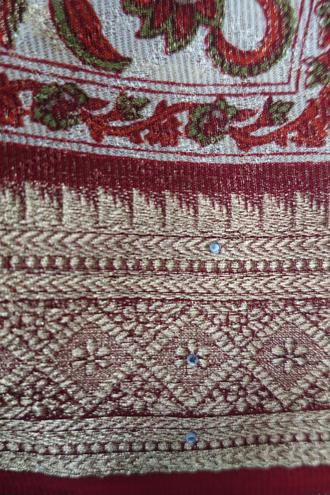 Cream & Red Floral Crepe Sari - New