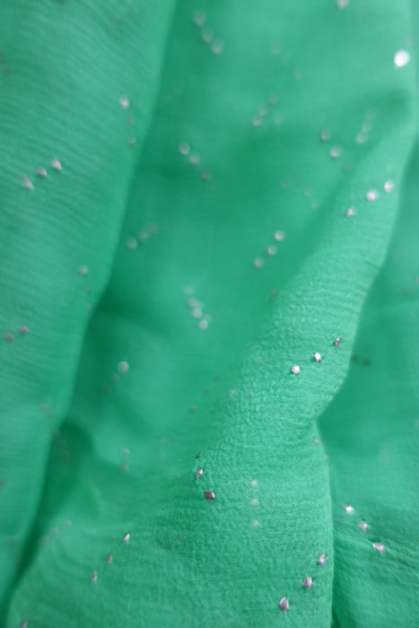 Bright Green Pure Silk Chiffon With Mukesh Sari - Preloved