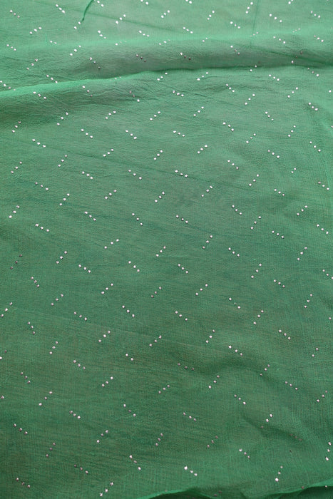 Bright Green Pure Silk Chiffon With Mukesh Sari - Preloved