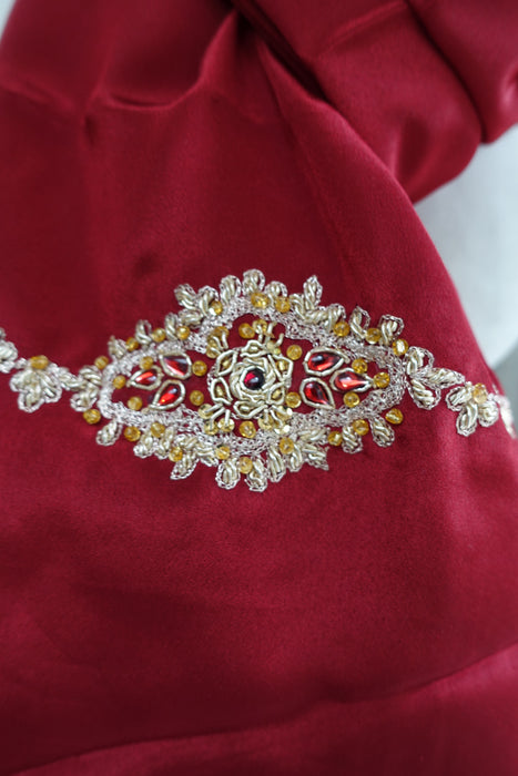 Red Crepe Dhabka Scarf - New