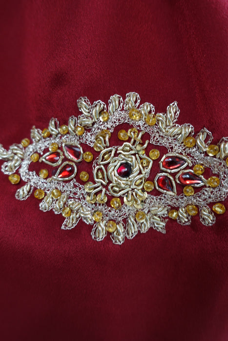 Red Crepe Dhabka Scarf - New