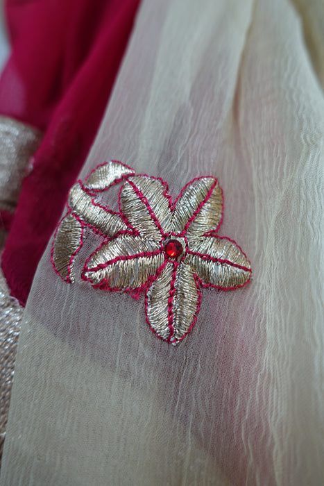 Creamy Gold With Red Paisley Braid - New - Indian Suit Company