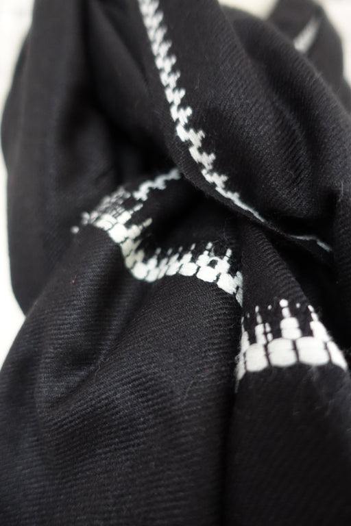 Black Wool With White Embroidery Shawl - New - Indian Suit Company