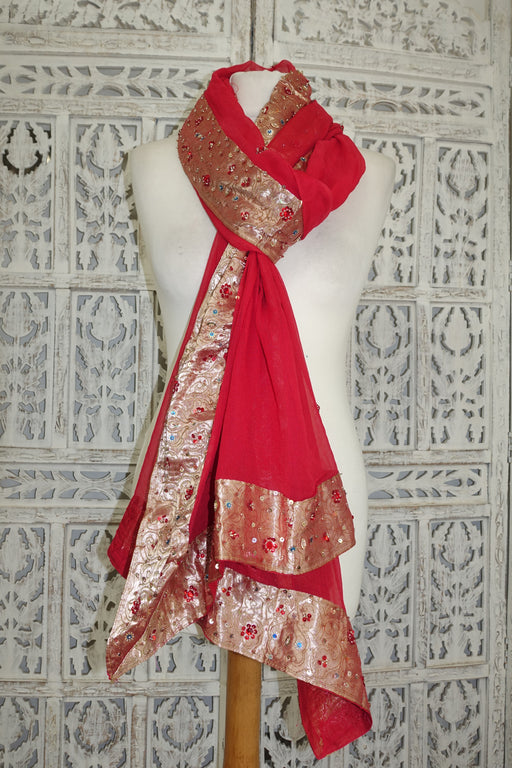 Red Chiffon Scarf Silk Scarf - Preloved - Indian Suit Company