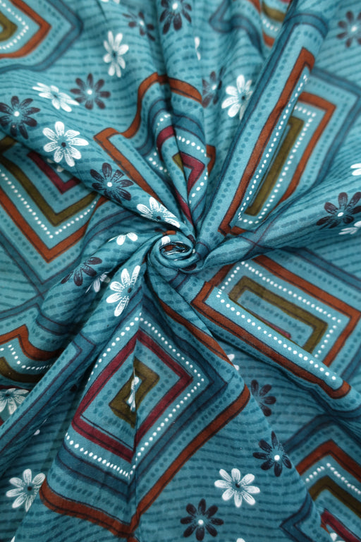 Teal Printed Cotton Scarf - New - Indian Suit Company
