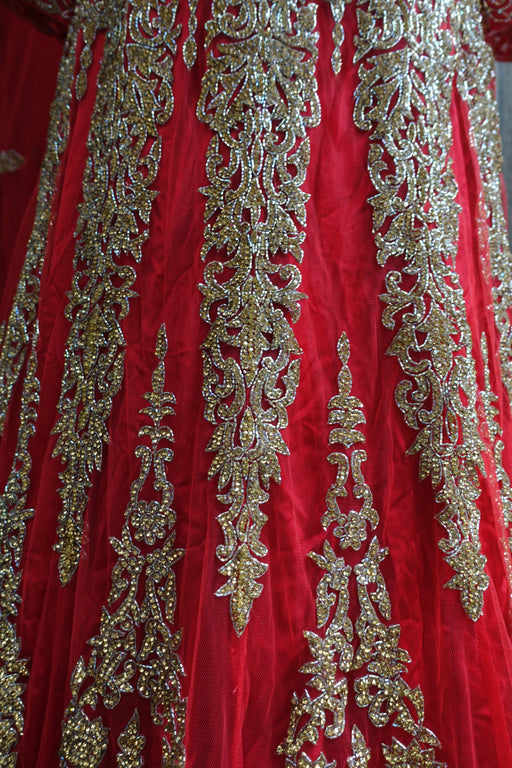 Red & Gold Wedding Gown Lengha - UK Size 14 /EU 40 - Preloved - Indian Suit Company