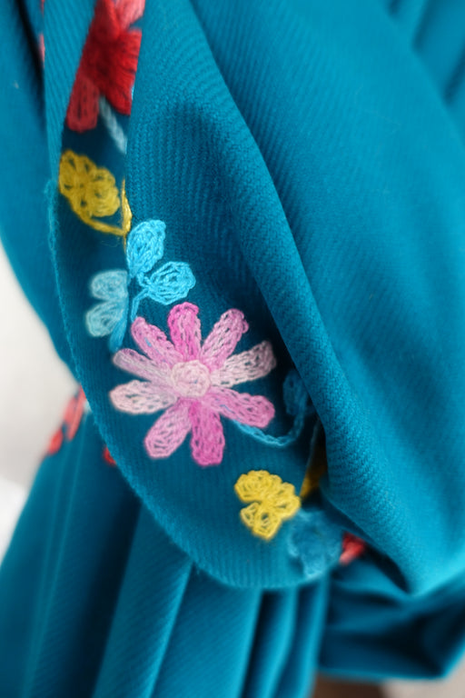 Blue Floral Woven Shawl - New - Indian Suit Company