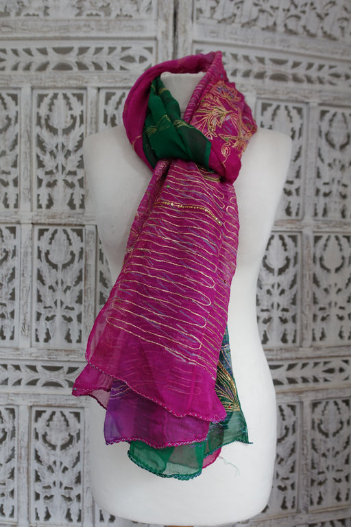 Dark Green & Pink Vintage Dupatta - New - Indian Suit Company